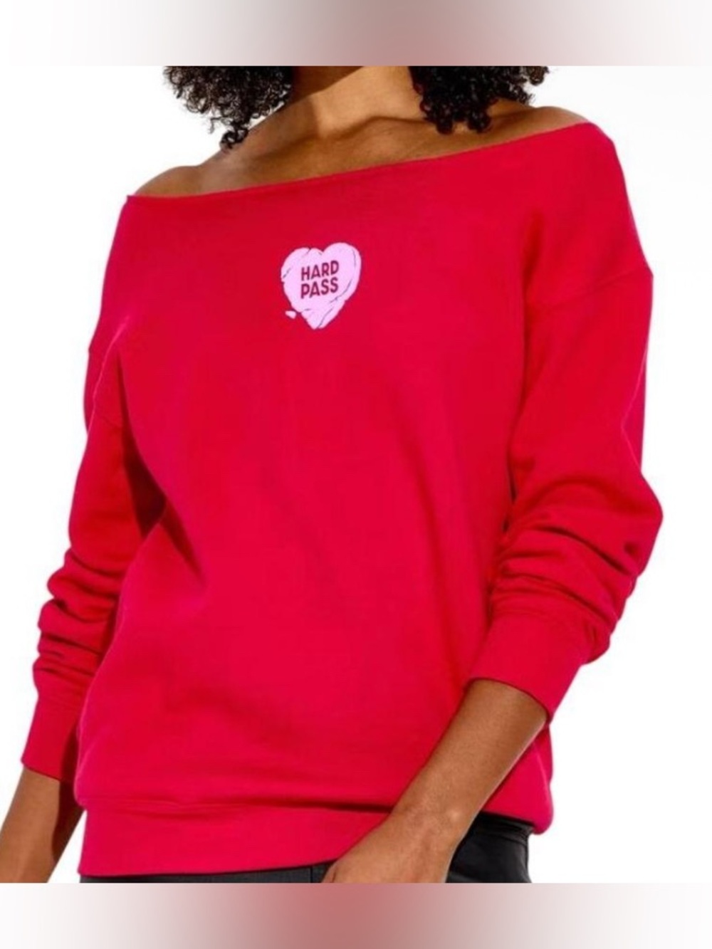 wild fable Red Off-Shoulder Sweater with Heart Patch